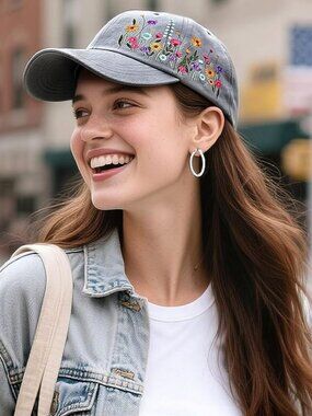Women's Embroidered Baseball Cap Adjustable Soft Breathable Hats Elegant Floral